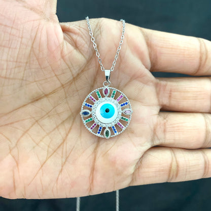Premium Silver Evil Eye Necklace With Stainless Steel Chain - DropShp