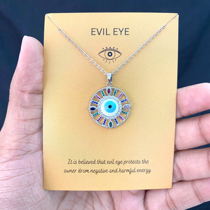 Premium Silver Evil Eye Necklace With Stainless Steel Chain - DropShp