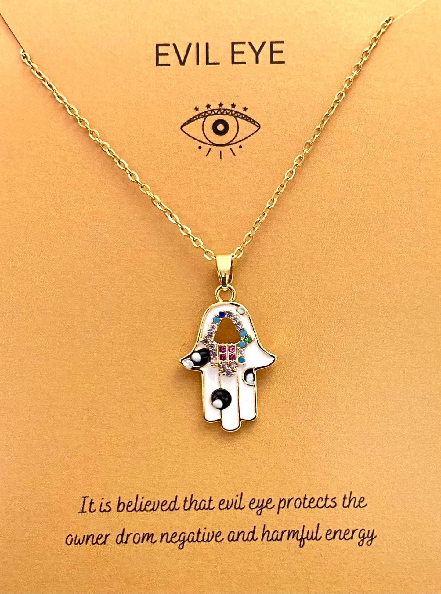 Premium Golden Hamsa Hand Necklace With Stainless Steel Chain - DropShp