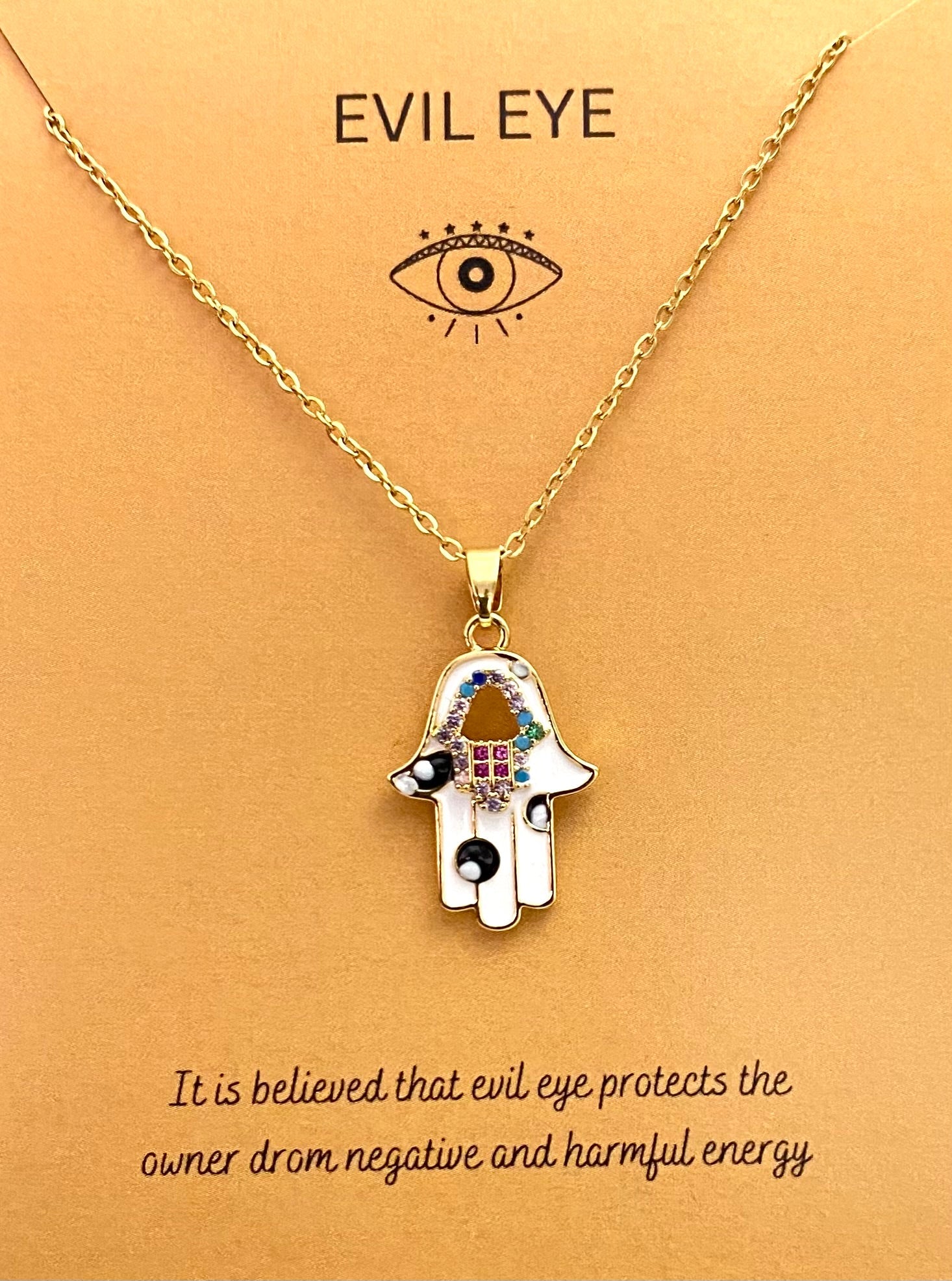 Premium Golden Hamsa Hand Necklace With Stainless Steel Chain - DropShp