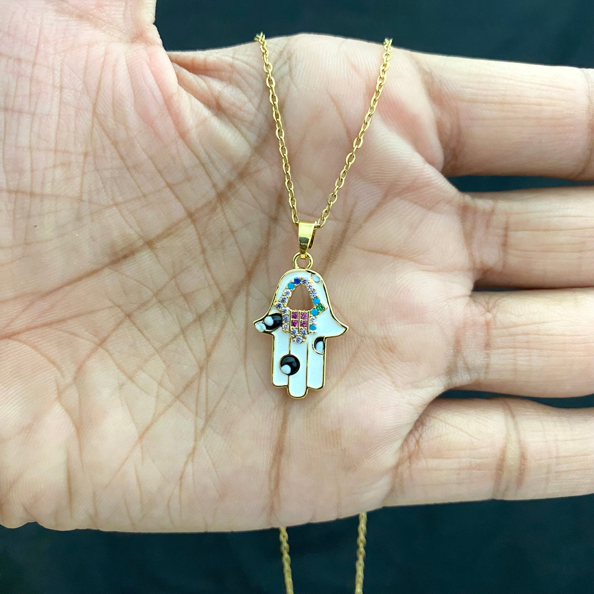 Premium Golden Hamsa Hand Necklace With Stainless Steel Chain - DropShp