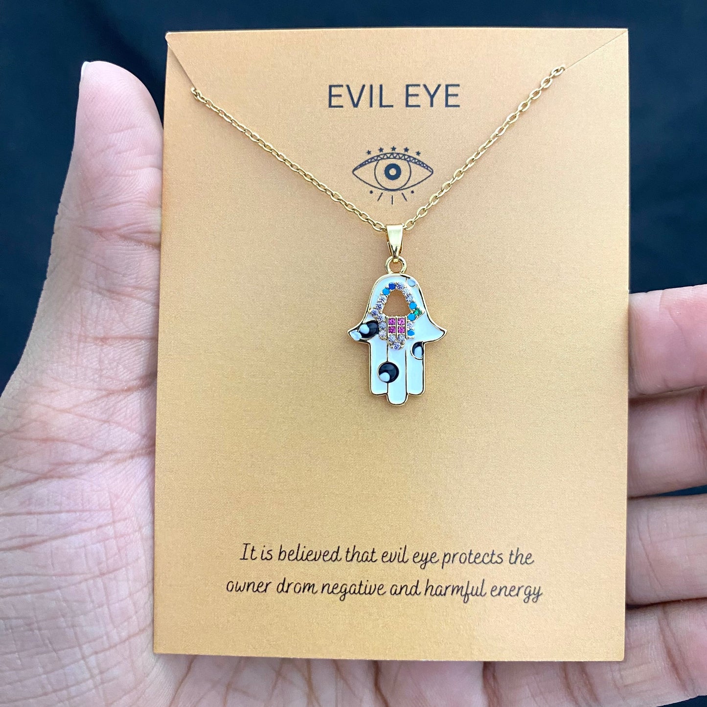 Premium Golden Hamsa Hand Necklace With Stainless Steel Chain - DropShp