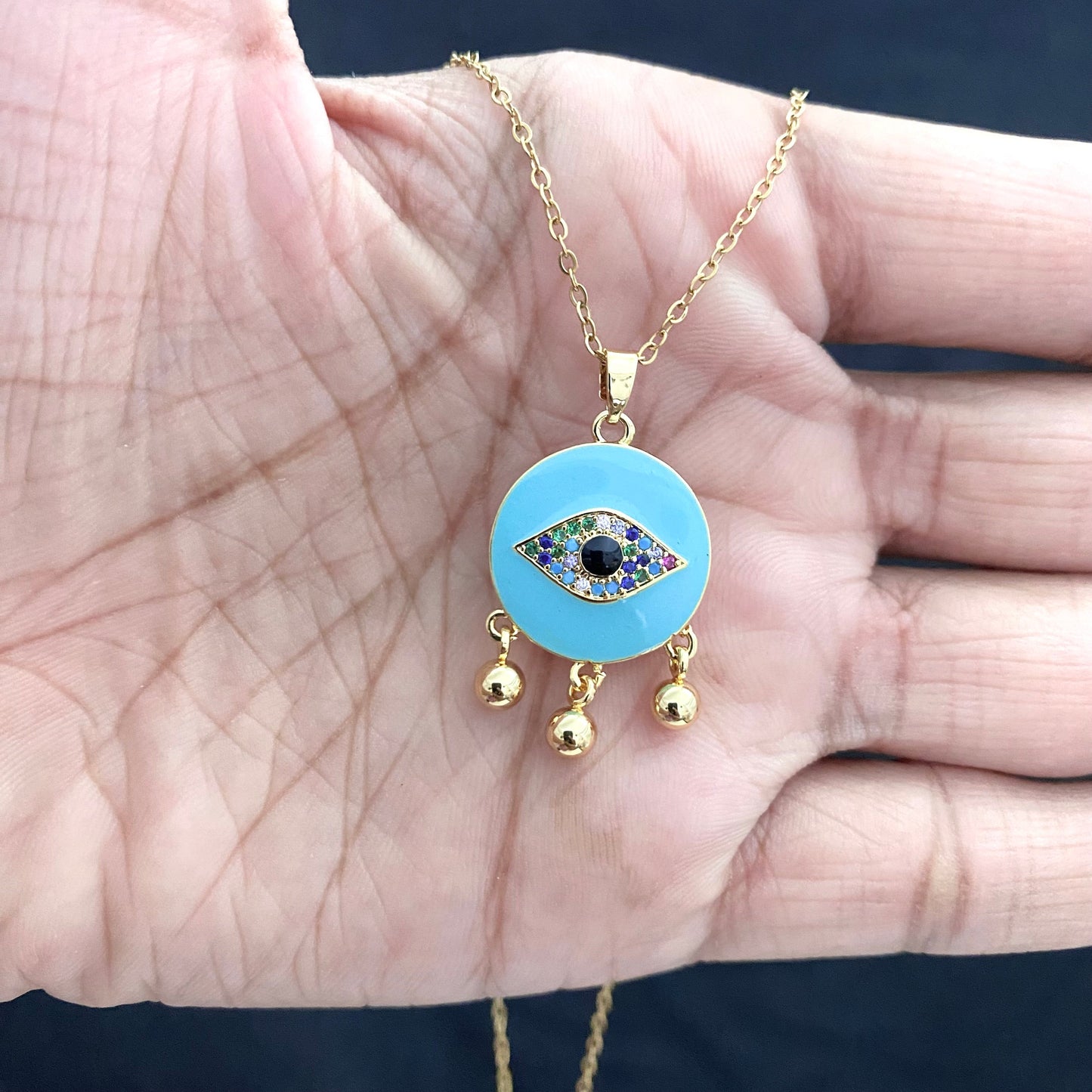 Premium Golden Evil Eye Necklace With Stainless Steel Chain - DropShp