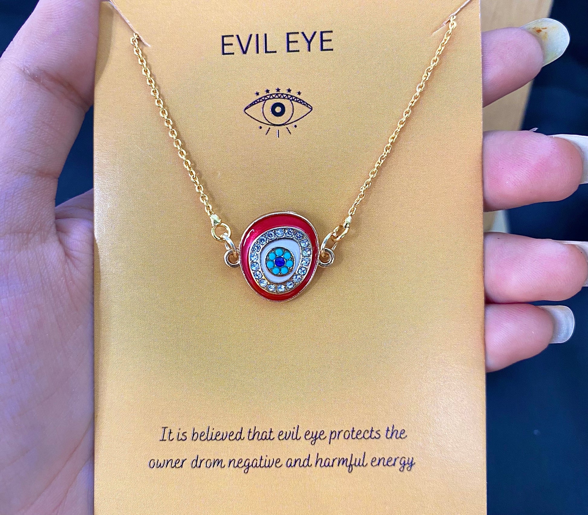 Red Zircon Evil Eye Charm Necklace(Waterproof) - DropShp