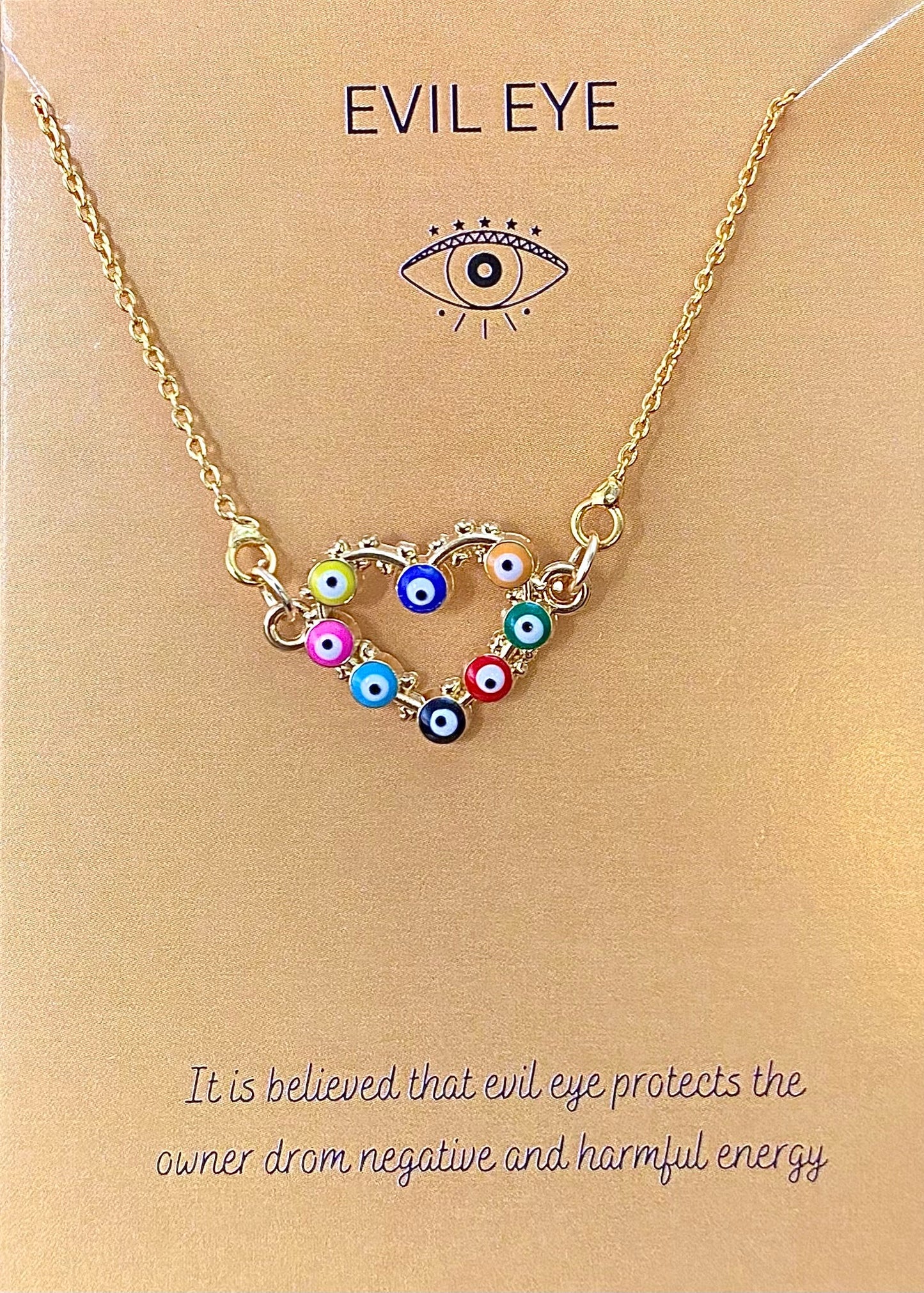 Multicolour Heart Shape Evil Eye Charm Necklace(Waterproof) - DropShp