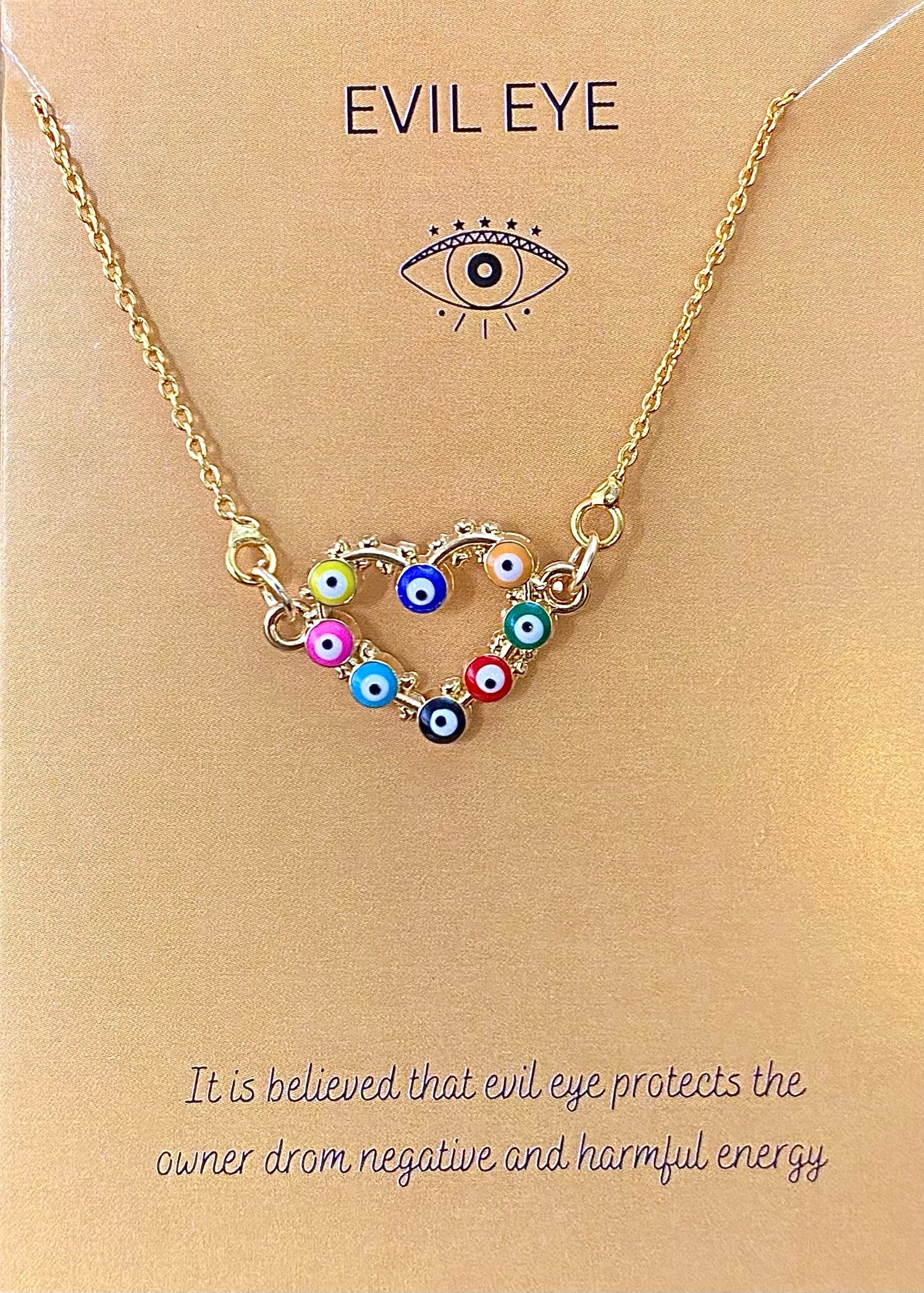 Multicolour Heart Shape Evil Eye Charm Necklace(Waterproof) - DropShp