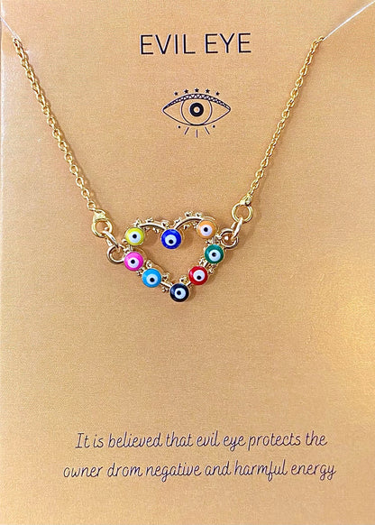 Multicolour Heart Shape Evil Eye Charm Necklace(Waterproof) - DropShp