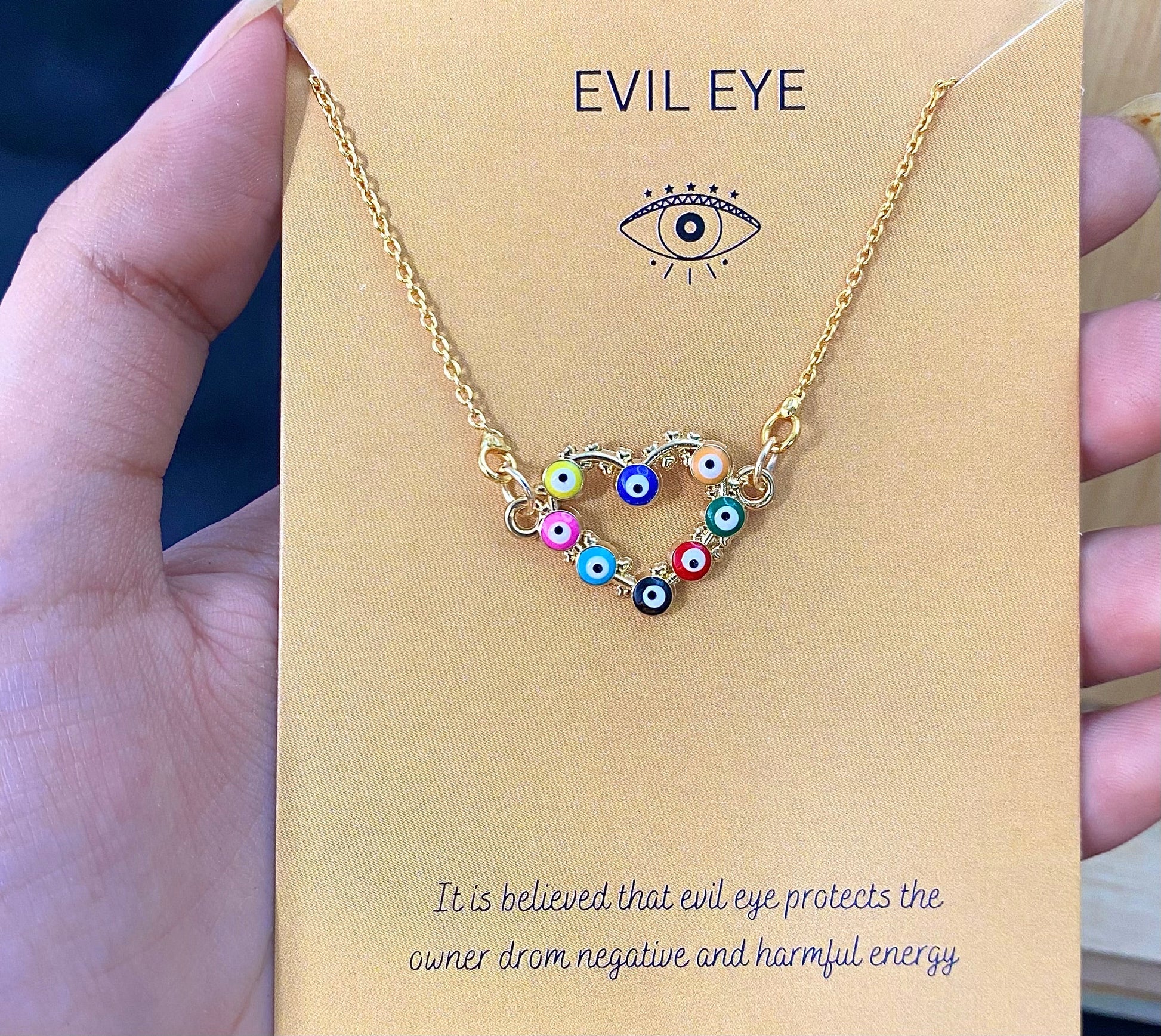 Multicolour Heart Shape Evil Eye Charm Necklace(Waterproof) - DropShp
