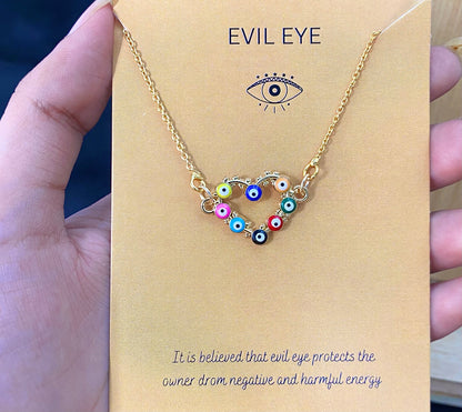 Multicolour Heart Shape Evil Eye Charm Necklace(Waterproof) - DropShp