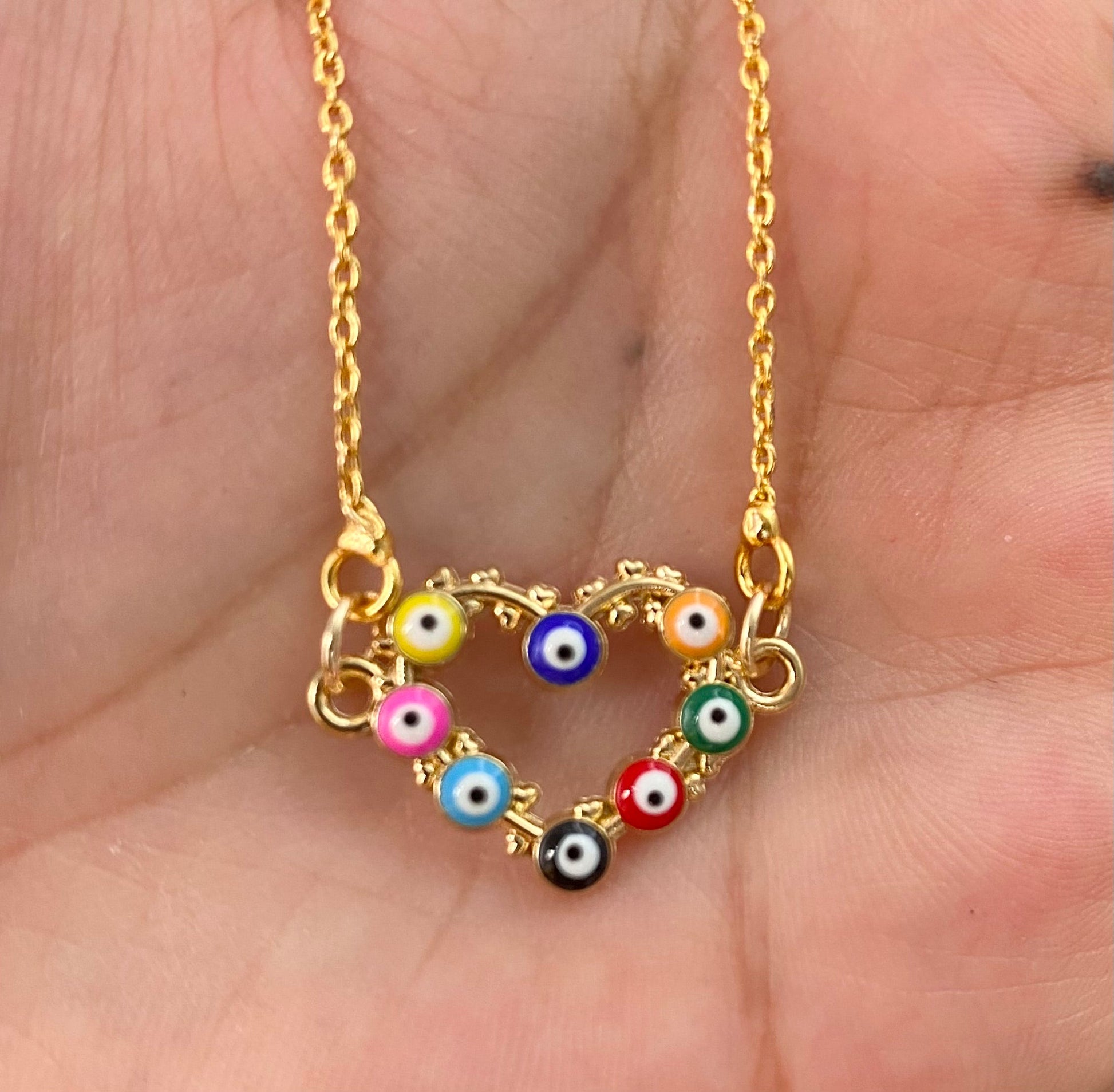 Multicolour Heart Shape Evil Eye Charm Necklace(Waterproof) - DropShp