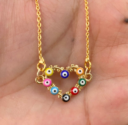 Multicolour Heart Shape Evil Eye Charm Necklace(Waterproof) - DropShp