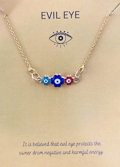 Triple Flowers Evil Eye Charm Necklace(Waterproof) - DropShp