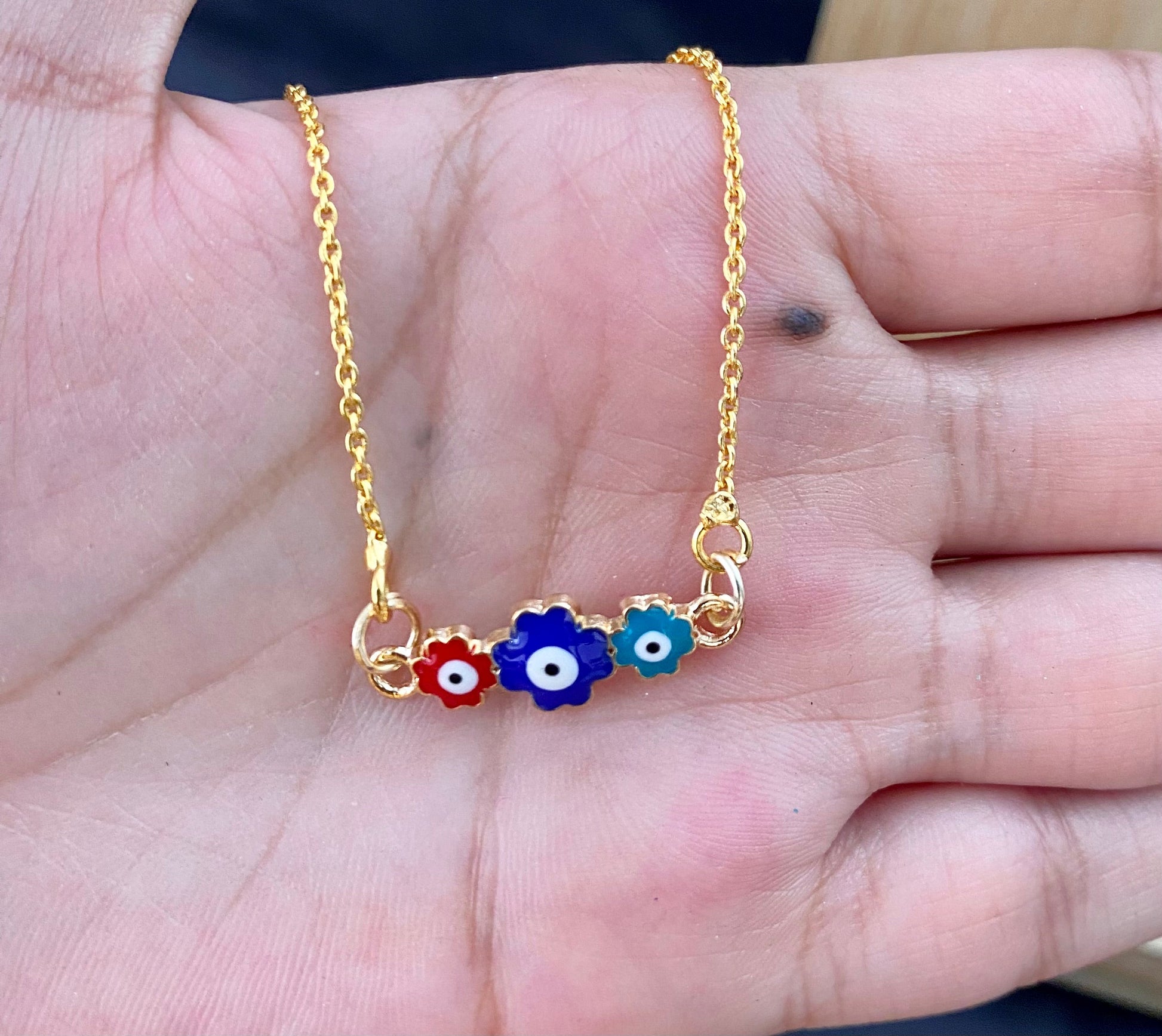 Triple Flowers Evil Eye Charm Necklace(Waterproof) - DropShp