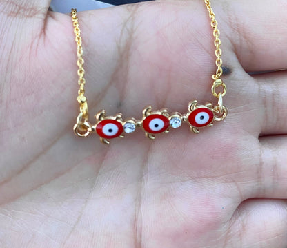 Red Tortoise Evil Eye Charm Necklace(Waterproof) - DropShp