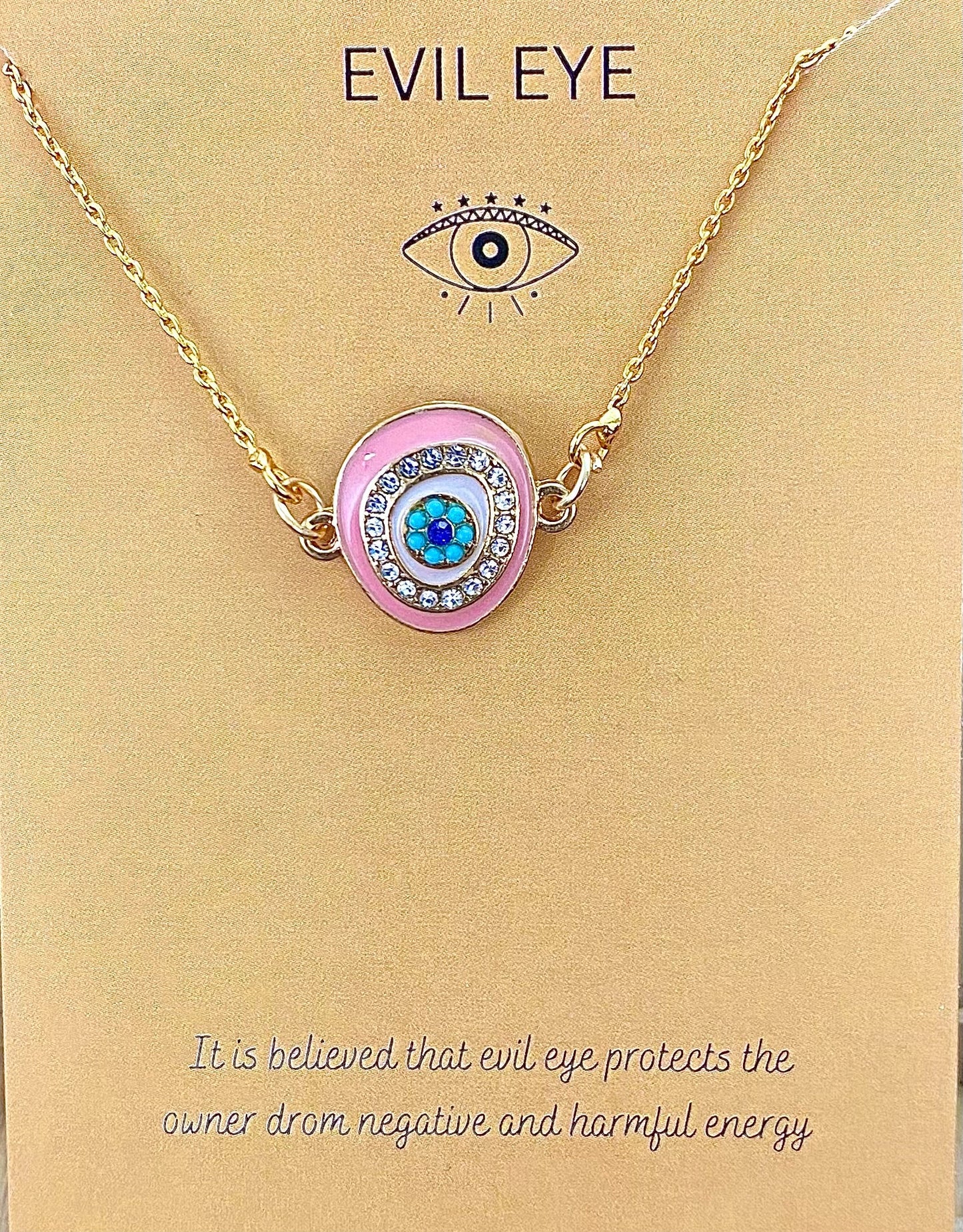 Pink Zircon Evil Eye Charm Necklace(Waterproof) - DropShp
