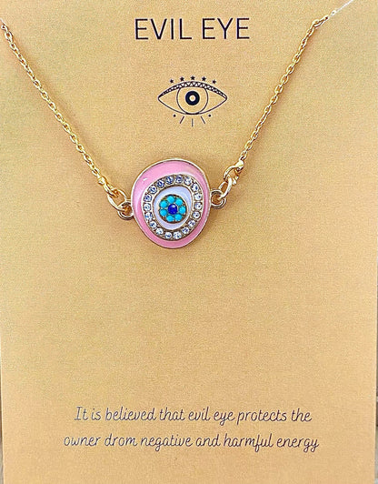 Pink Zircon Evil Eye Charm Necklace(Waterproof) - DropShp
