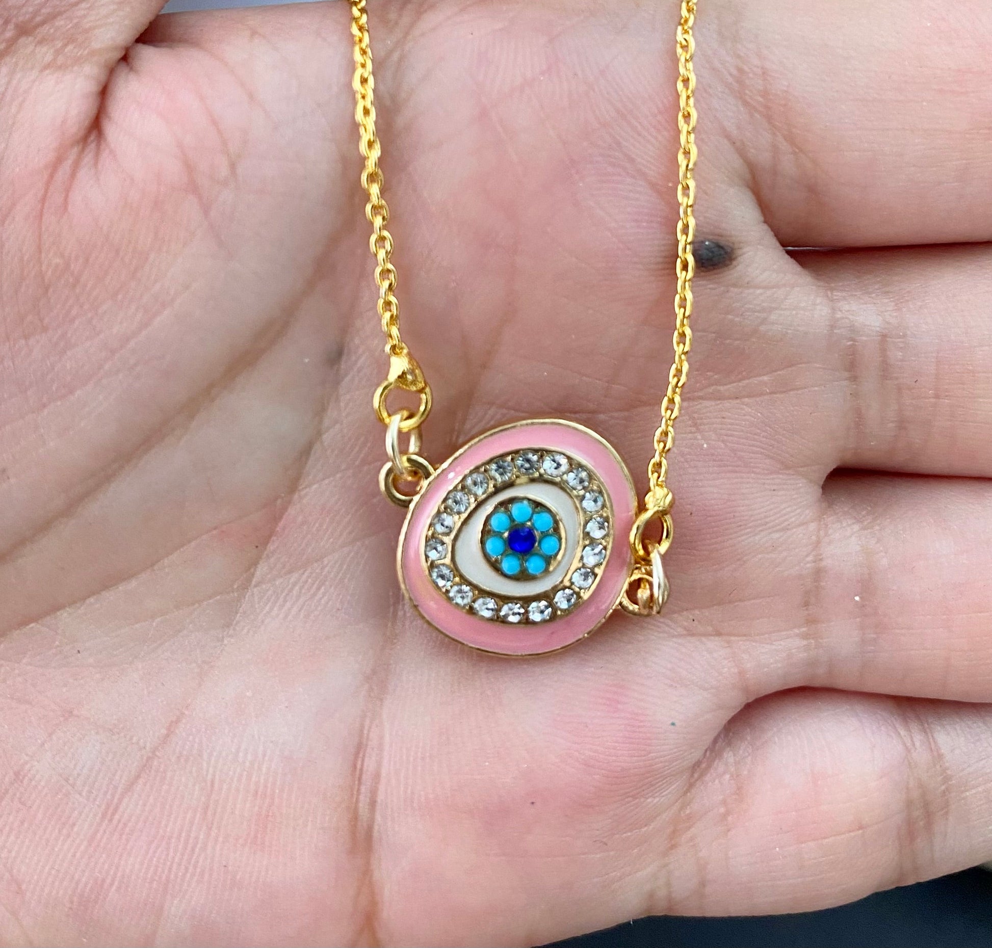 Pink Zircon Evil Eye Charm Necklace(Waterproof) - DropShp