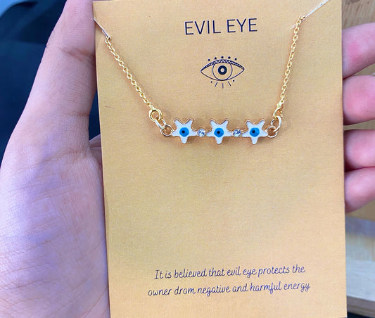 White Stars Evil Eye Charm Necklace(Waterproof) - DropShp