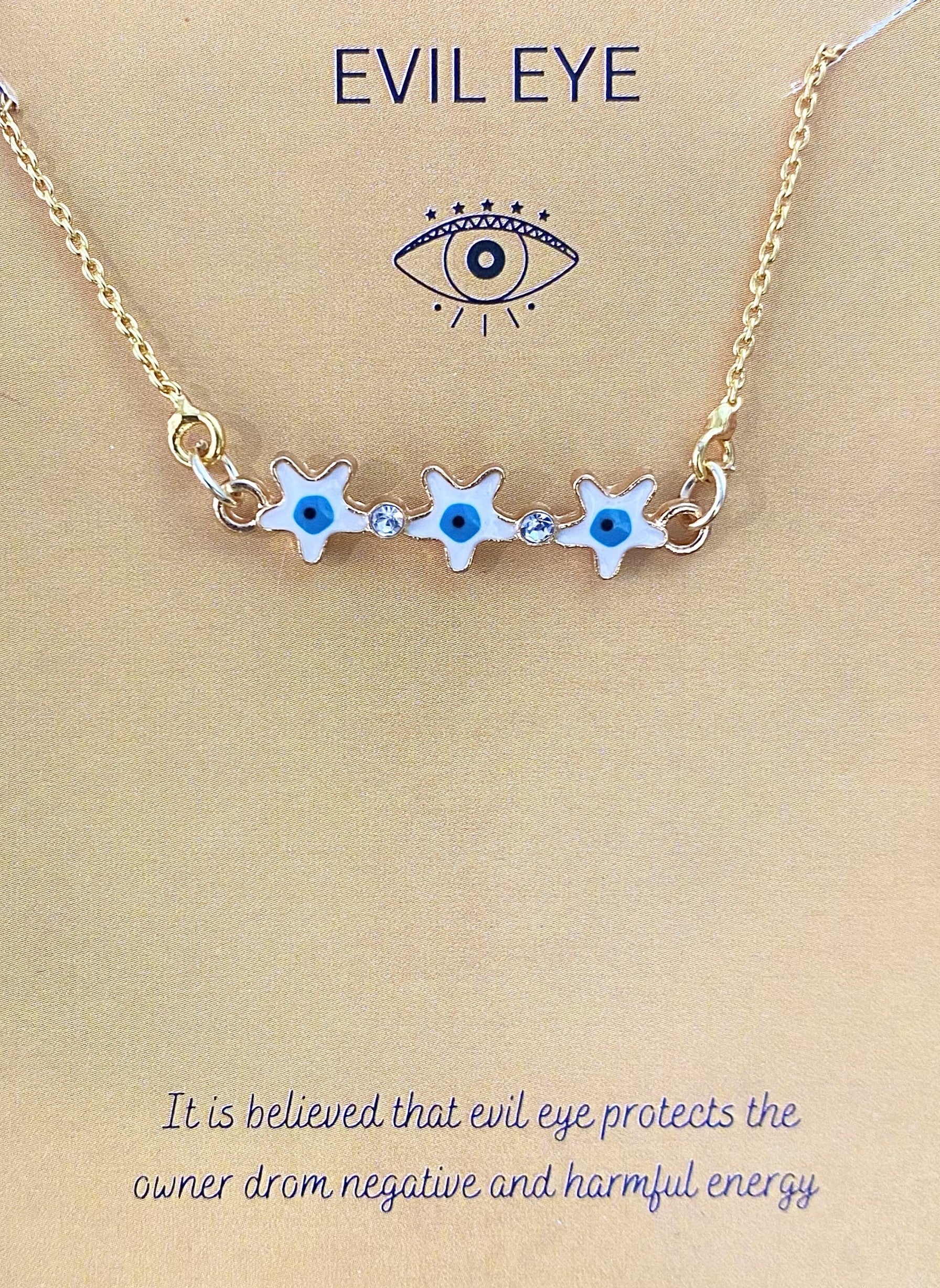 White Stars Evil Eye Charm Necklace(Waterproof) - DropShp