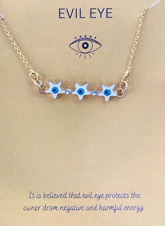 White Stars Evil Eye Charm Necklace(Waterproof) - DropShp