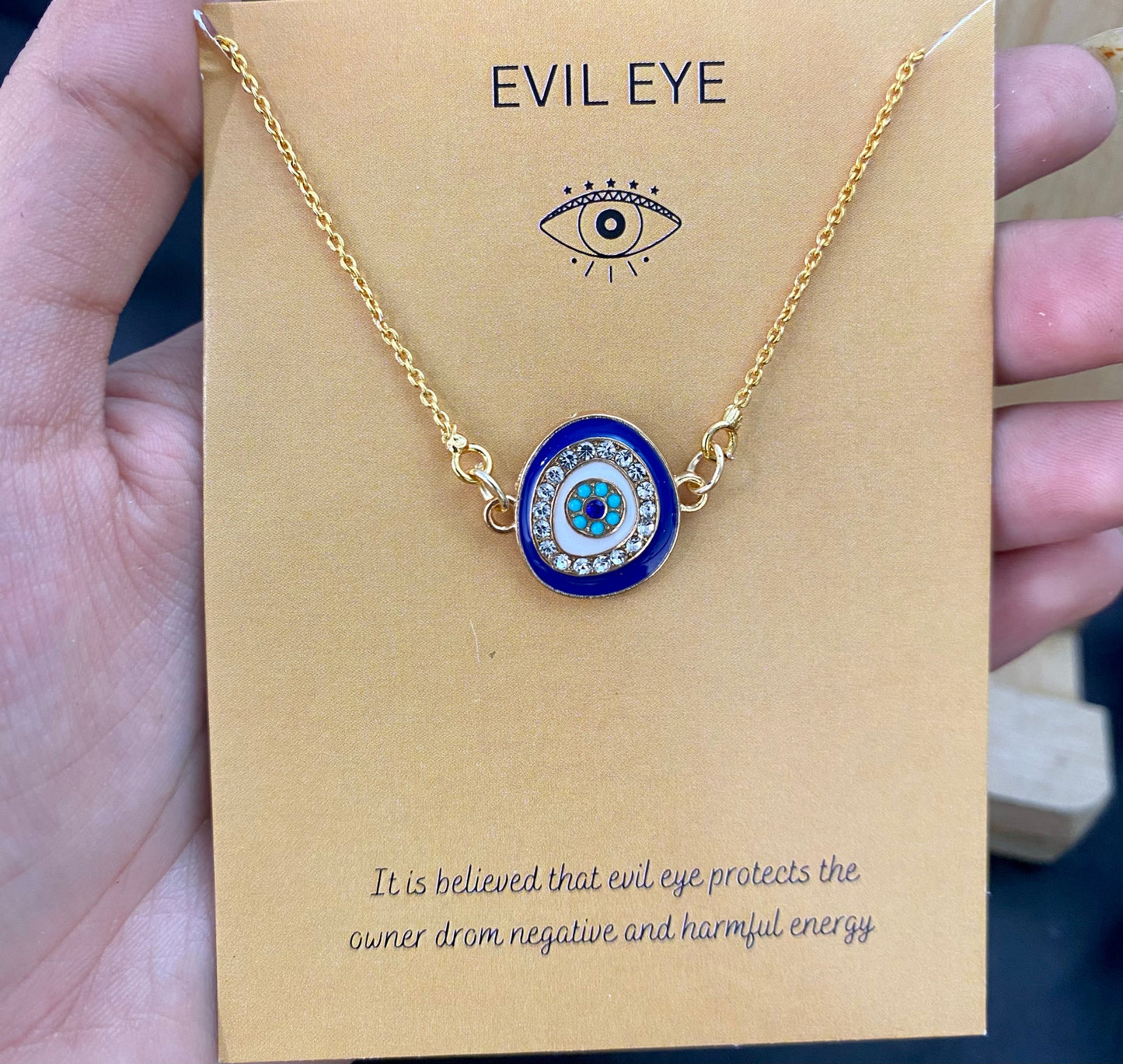 Blue Zircon Evil Eye Charm Necklace(Waterproof) - DropShp