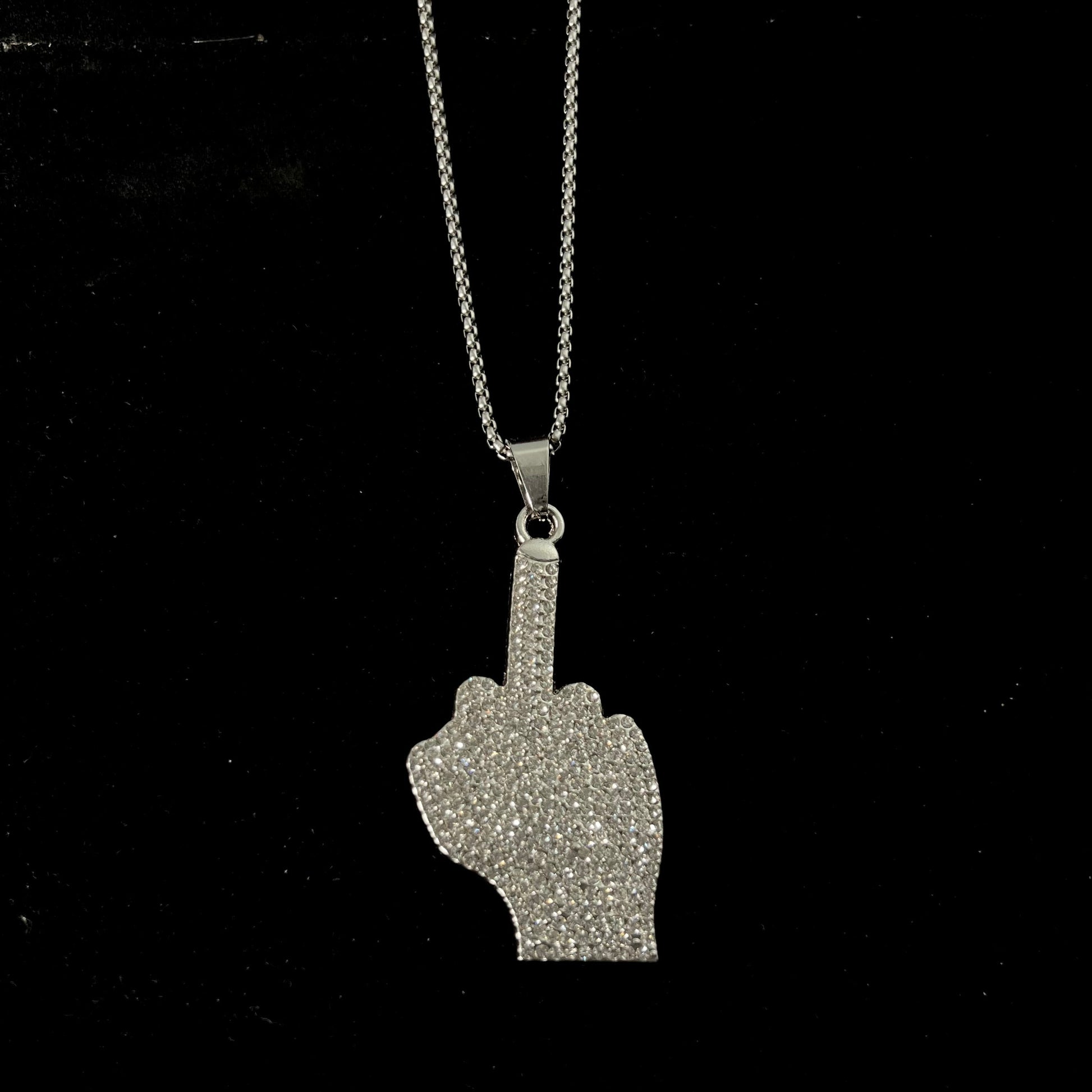 Middle Finger Iced Out Hip Hop Pendant Necklace With Chain - DropShp