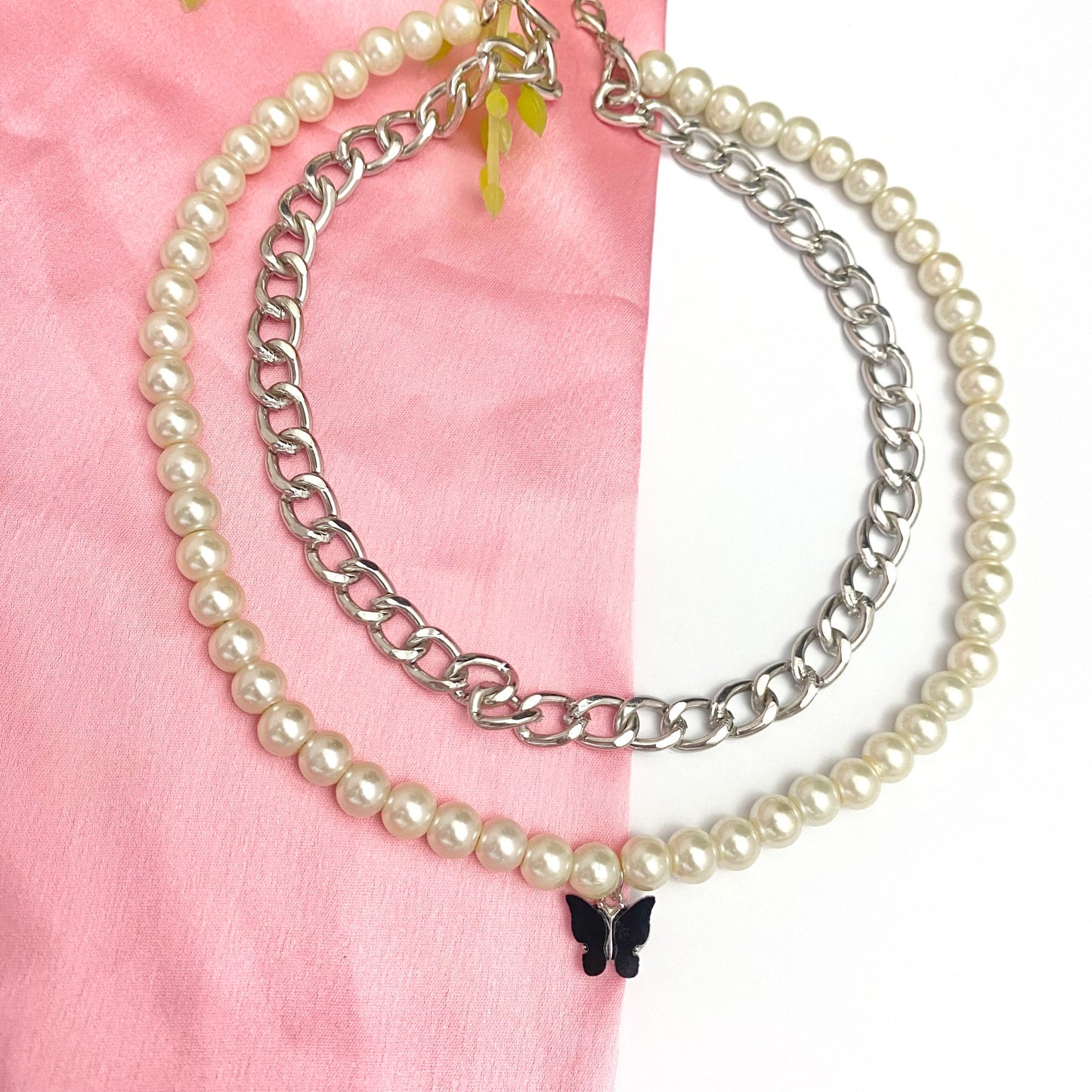 Double Layered Necklace Black Butterfly Charm - DropShp
