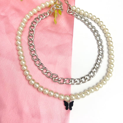 Double Layered Necklace Black Butterfly Charm - DropShp