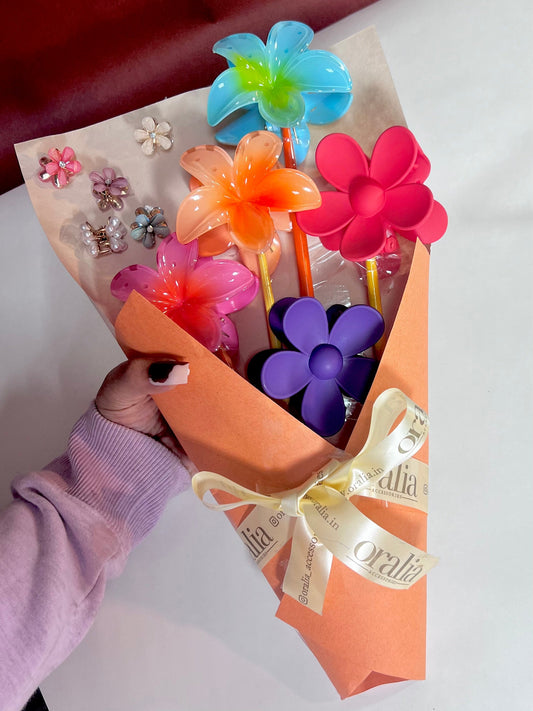 Glossy Finish Stylish Flower Shaped Claw Clips ( Pack Of 10 )Hair Accessories For Girls Comes In Random Colour - DropShp
