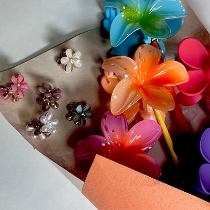 Glossy Finish Stylish Flower Shaped Claw Clips ( Pack Of 10 )Hair Accessories For Girls Comes In Random Colour - DropShp