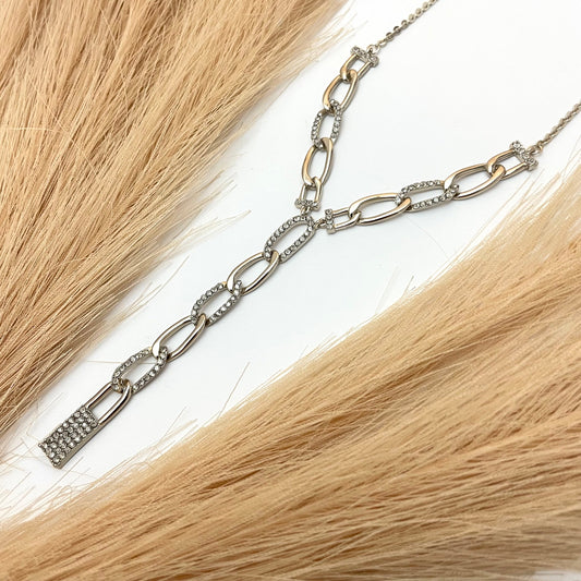 Adjustable Stone Studded Lock Charm Link Chain Necklace - DropShp