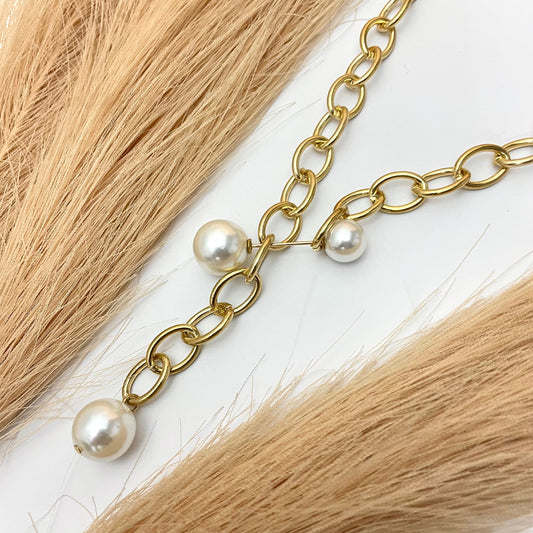 Golden Link Chain Necklace With Hanging Pearl - DropShp