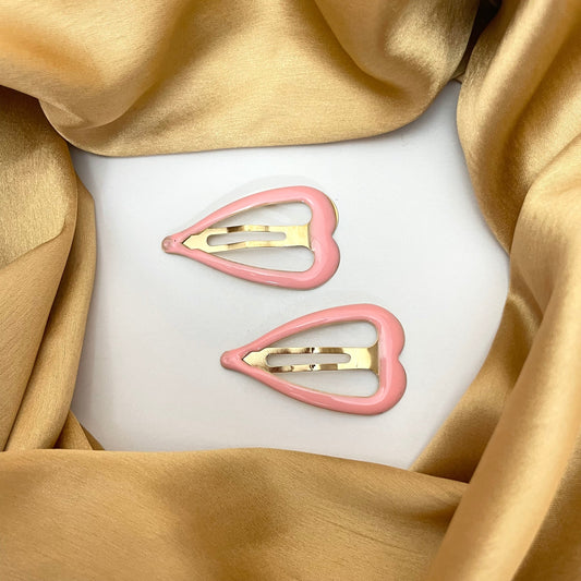New Cute Golden Colourful Pink Heart Shaped  Hair Clips Pair - DropShp