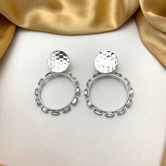 Silver Stone Studded Korean Earrings - DropShp