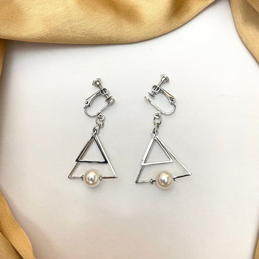 Silver Triangle Drop Pearl Korean Earrings - DropShp