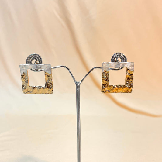 Golden Dual Shade Foil Korean Stud Earrings - DropShp