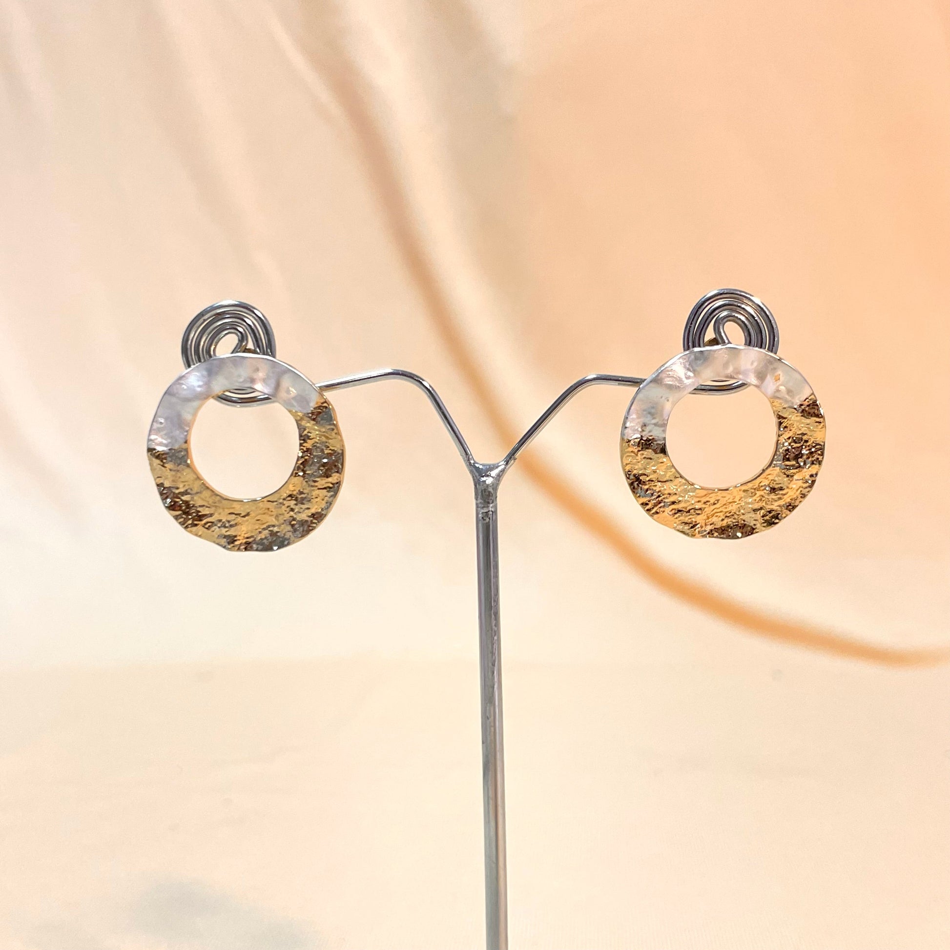 Golden Round Dual Shade Foil Korean Stud Earrings - DropShp