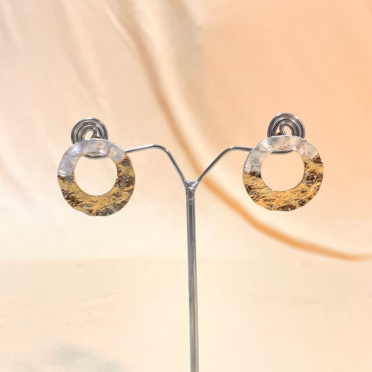 Golden Round Dual Shade Foil Korean Stud Earrings - DropShp