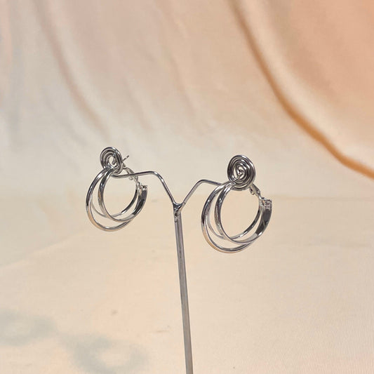 Silver Triple Layer Round Earrings - DropShp