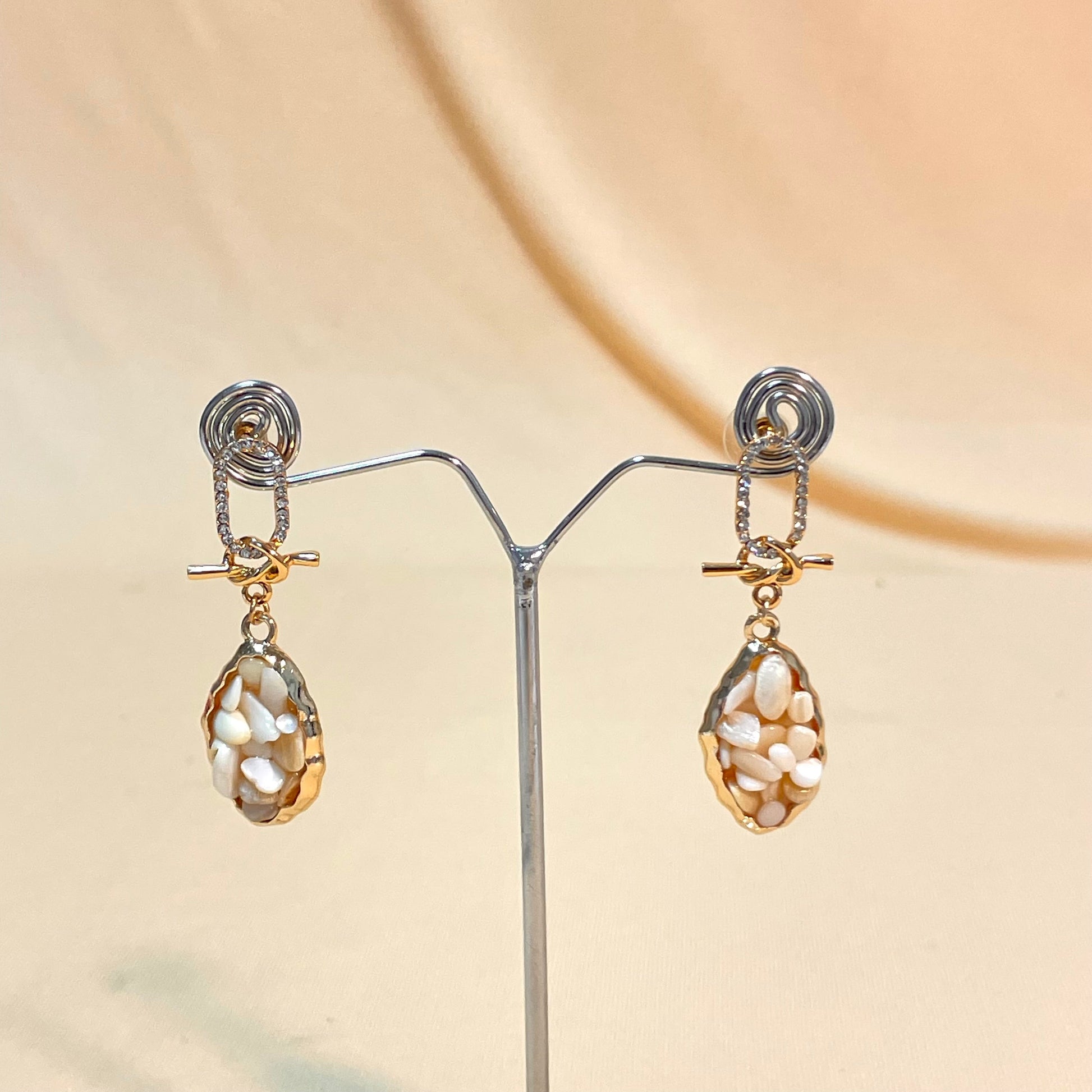 Cream Stone Studded Korean Earrings - DropShp