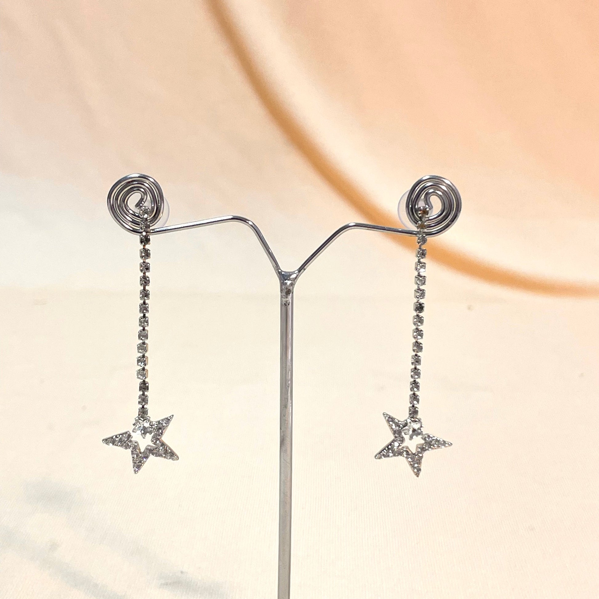 Silver Stone Studded Star Drop Korean Earrings - DropShp