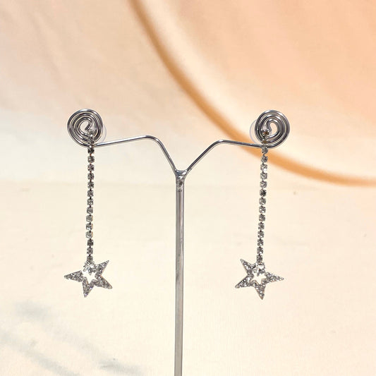 Silver Stone Studded Star Drop Korean Earrings - DropShp