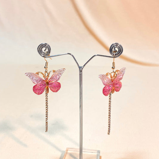 Golden Pink Butterfly Korean Earrings - DropShp