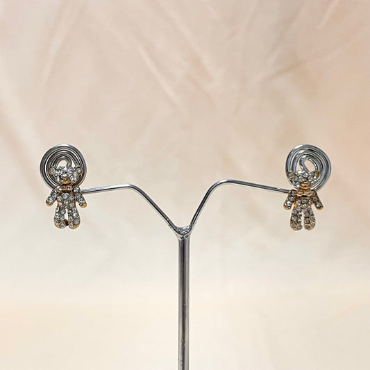 Golden  Stone Studded Teddy Bear Korean Earrings - DropShp