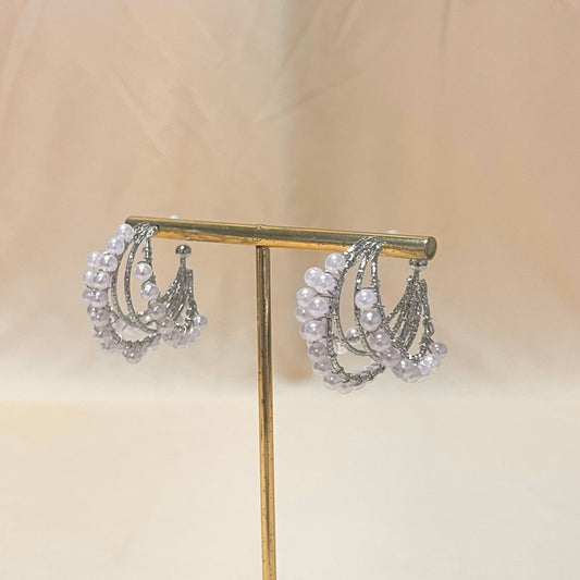 Silver Pearl Triple Layer Hoops - DropShp