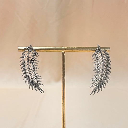 Oxidised Silver Leaf Studs Earrings - DropShp