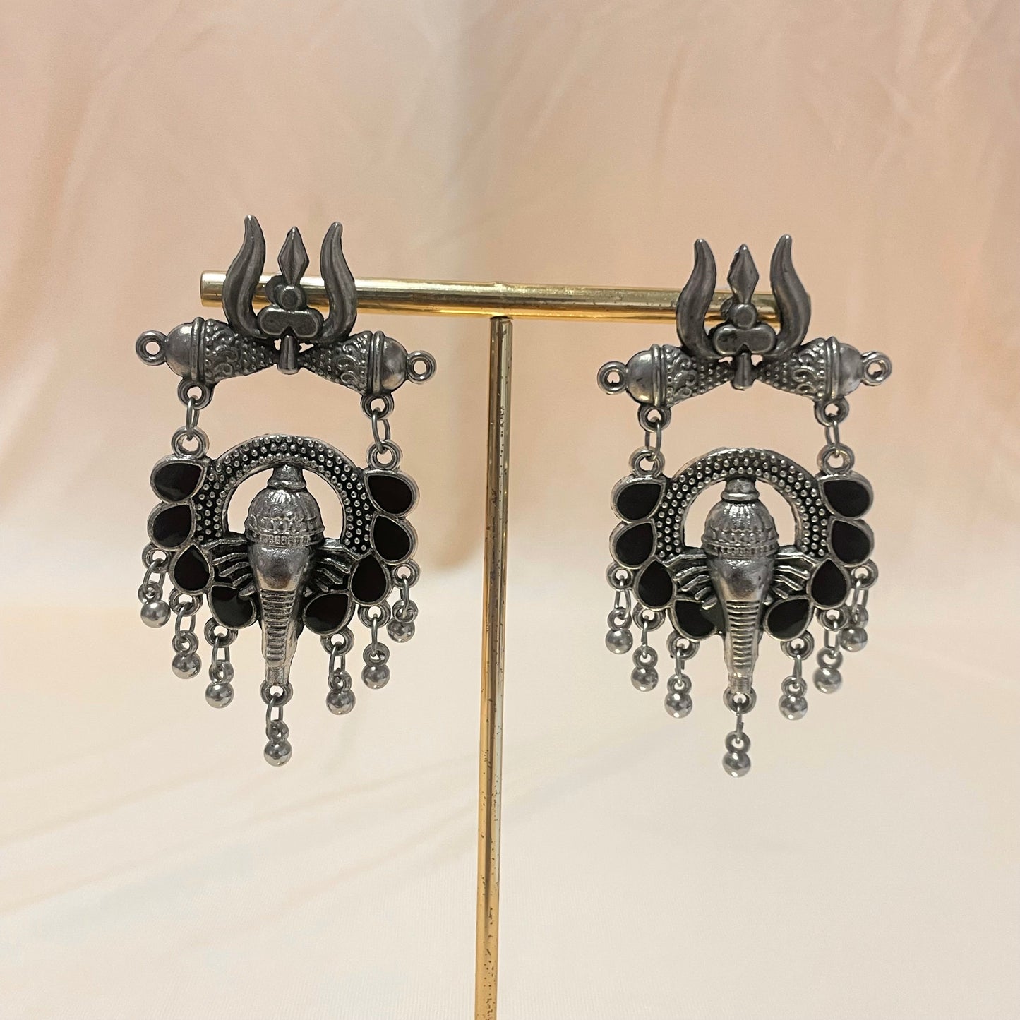 Oxidised Black Mirror Ganesh  Jhumka - DropShp
