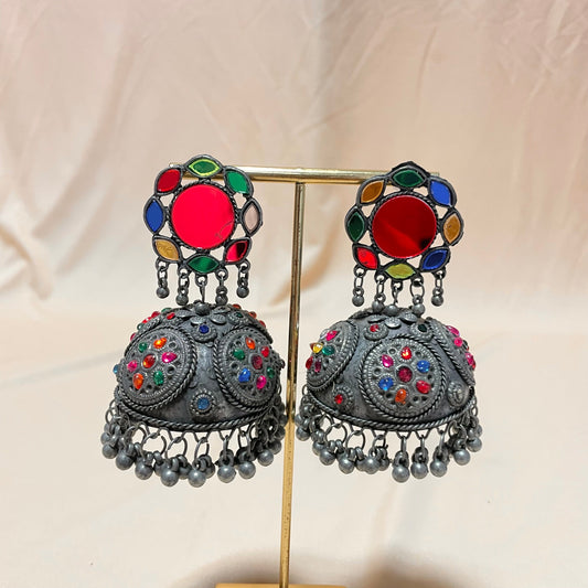 Oxidised Matte Multicolour Jhumka - DropShp