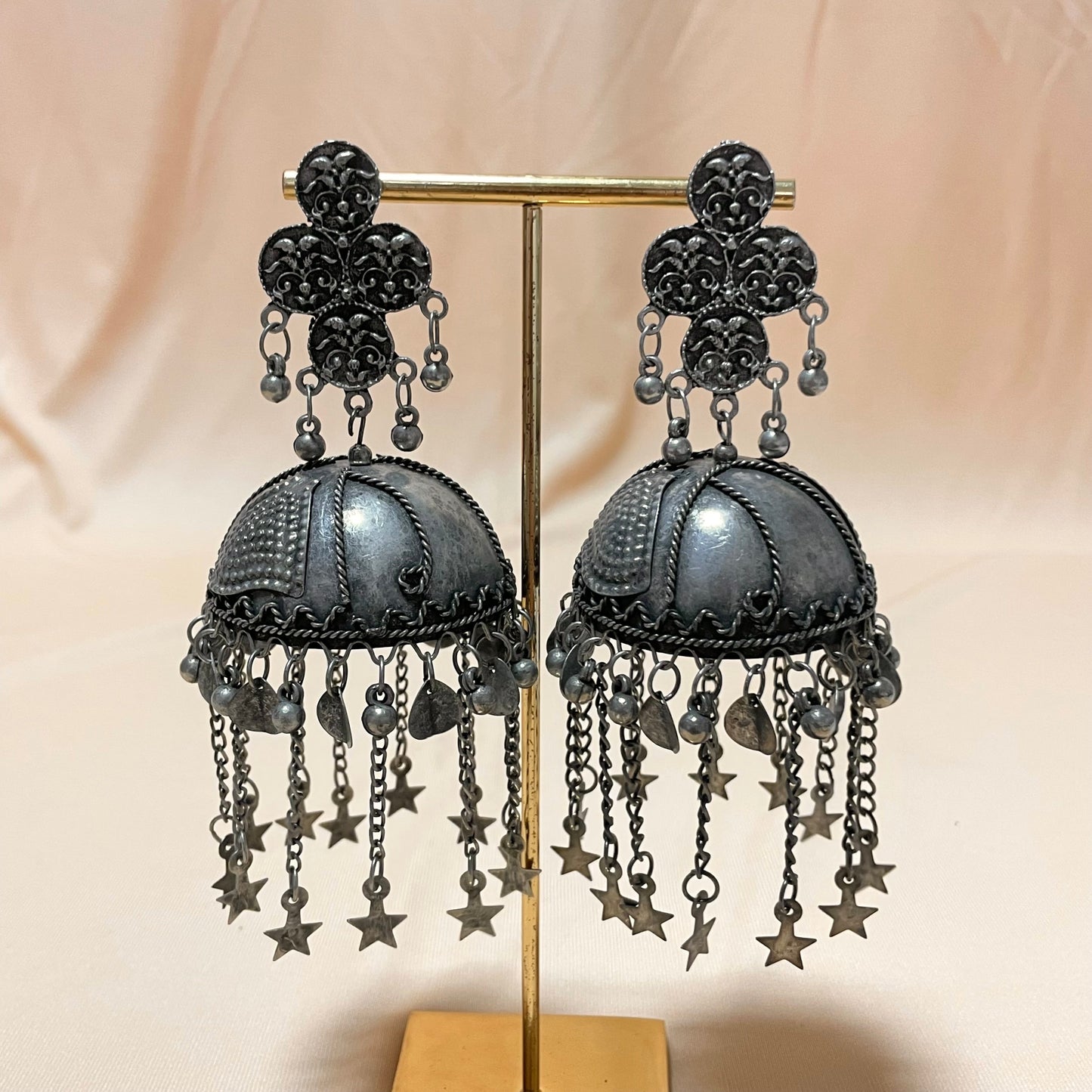 Oxidised Black Matte Star Drop Jhumka - DropShp