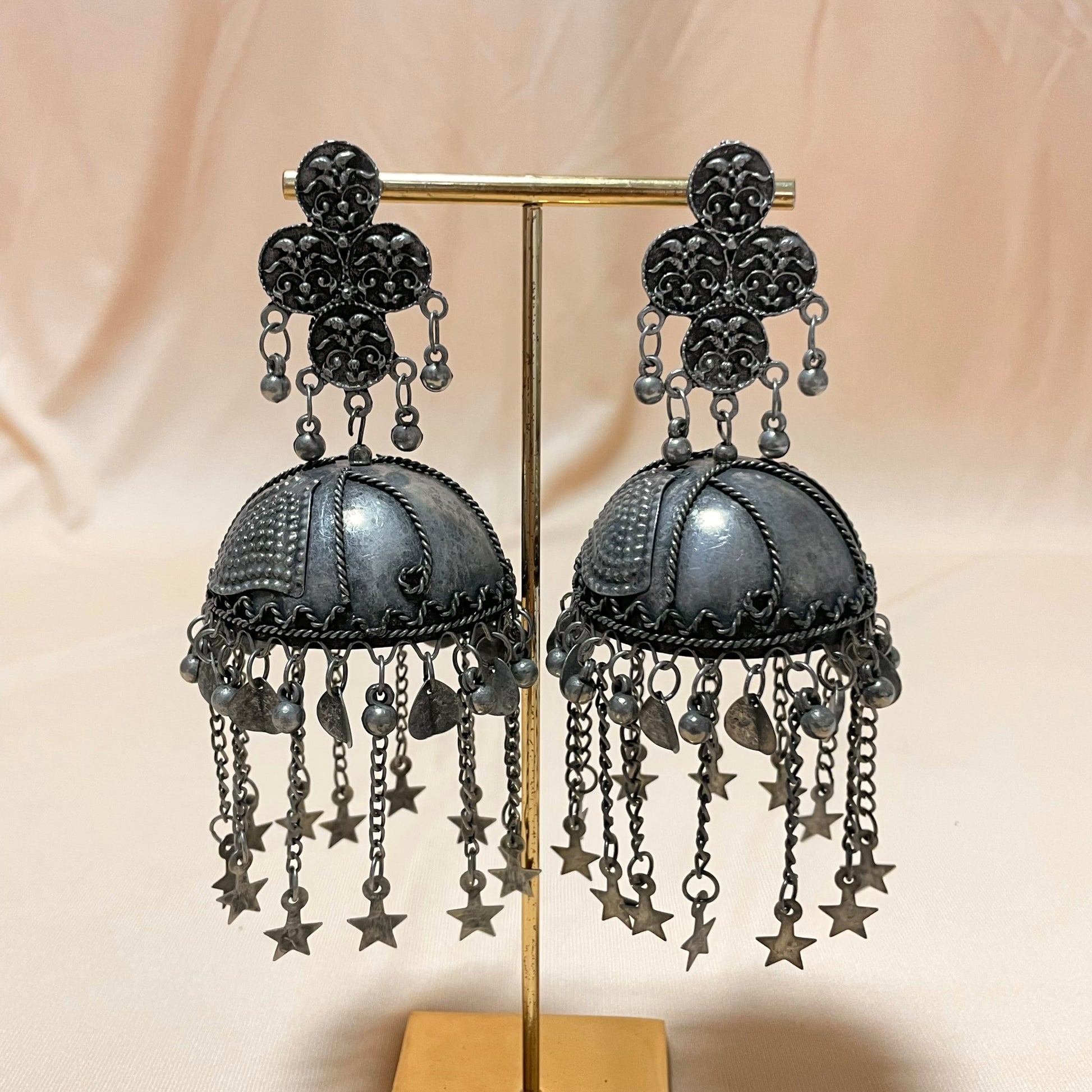 Oxidised Black Matte Star Drop Jhumka - DropShp